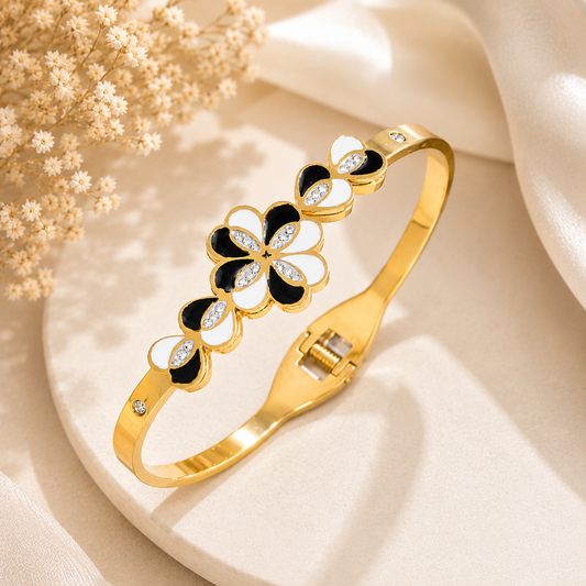 Stainless Steel Gold Plated Floral Enamel Bracelet