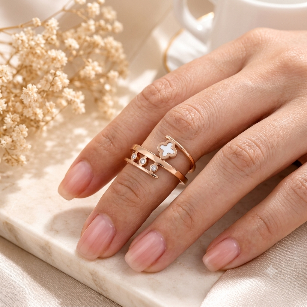 Rose Gold Plated Double Layer Clover Ring