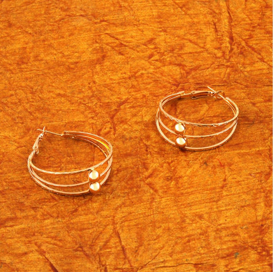 Gold Plated Triple Circular Shaped Hoops Earring