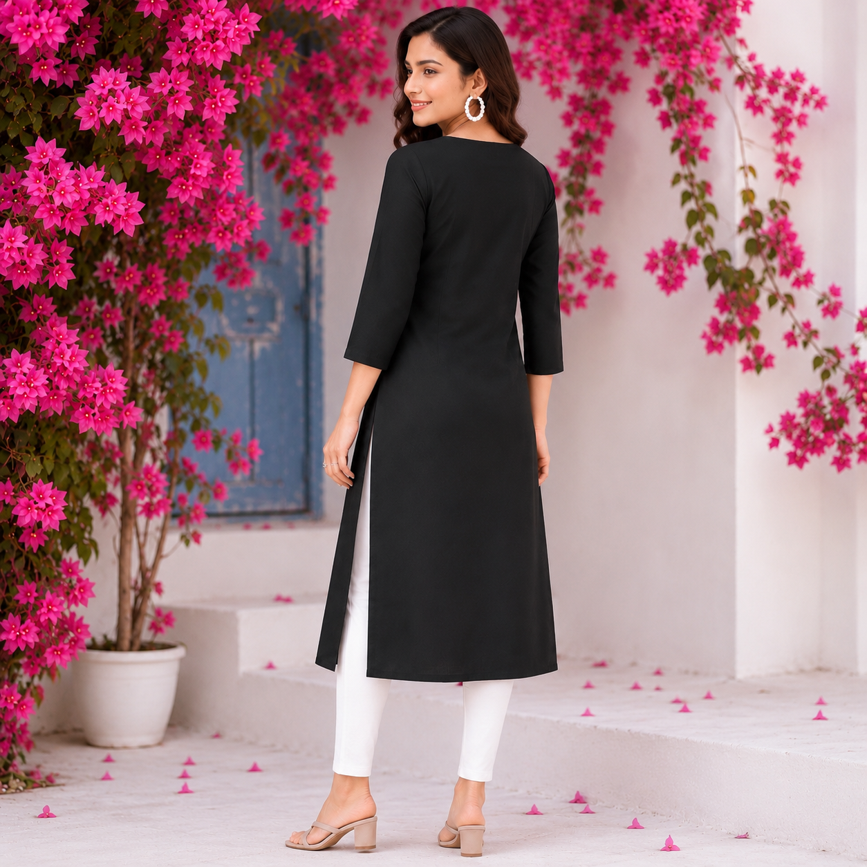 Black Fully Embroidered Cotton Kurti