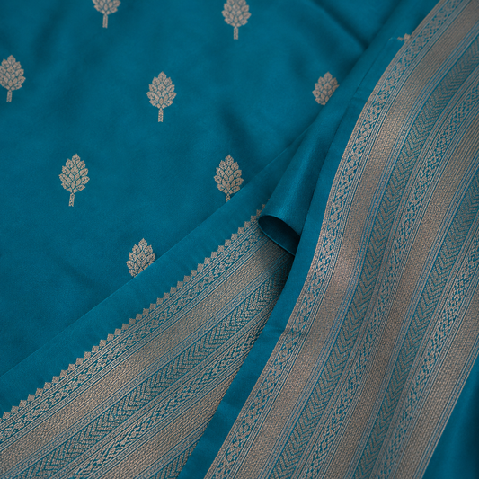Peacock Blue Jacquard Work Soft Lichi Silk Saree