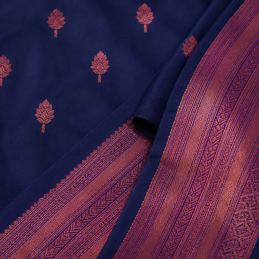 Royal Navy Jacquard Work Soft Lichi Silk Saree