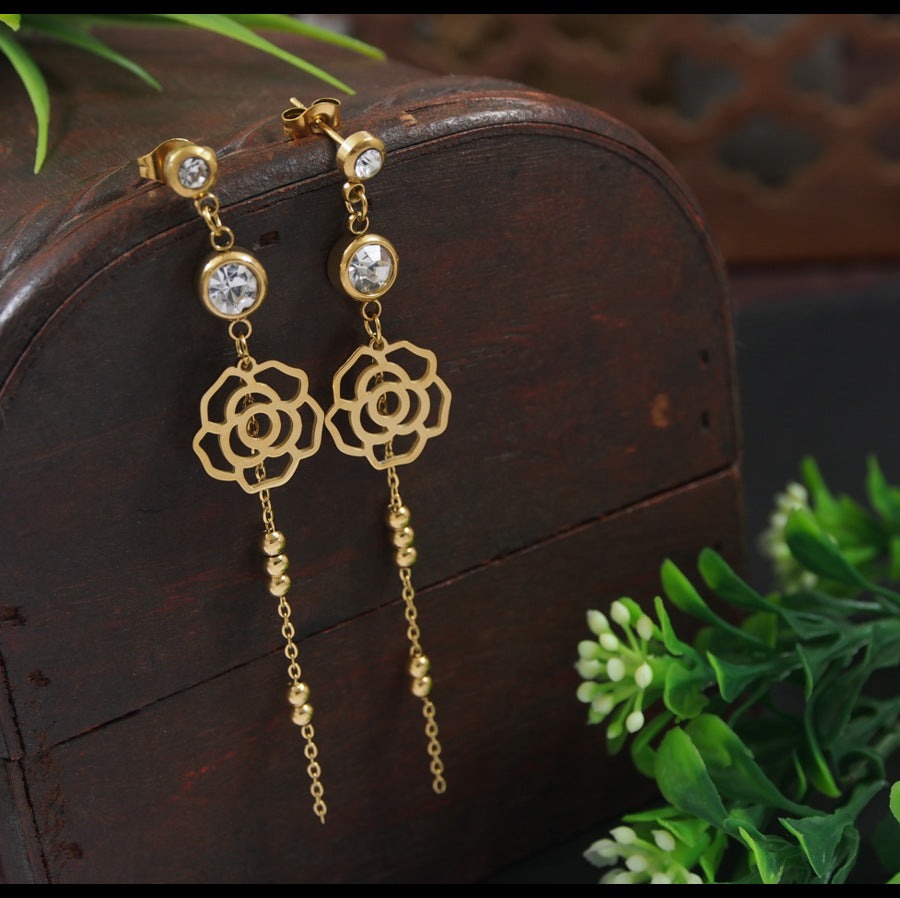 Stainless Steel Gold/Rosegold Plated Floral Dangle Earring