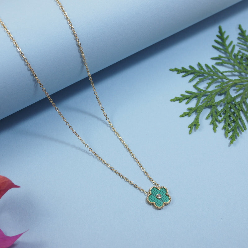 Stainless Steel Clover Pendant Necklace – Dual-Tone Lucky Charm