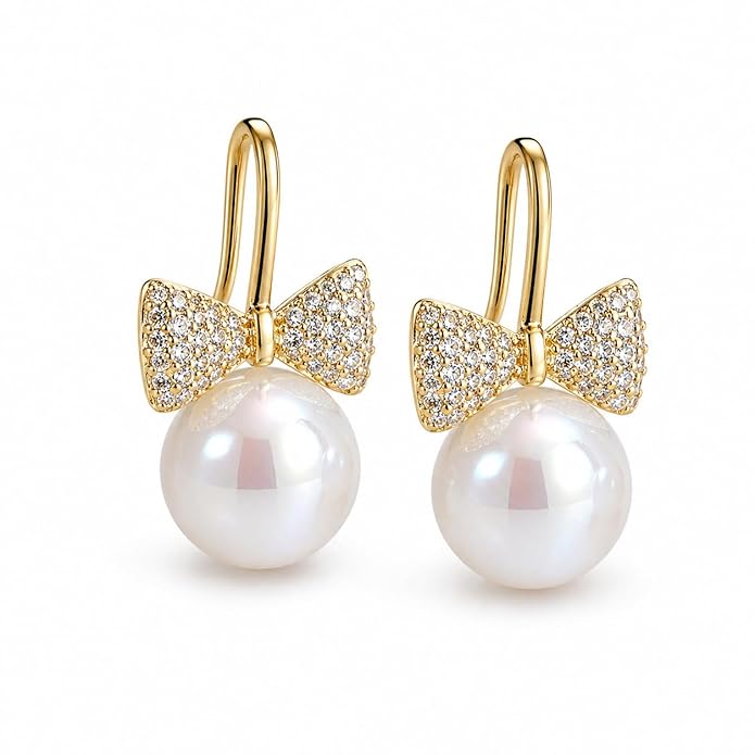 Korean Gold Plated Pearl Bow Drop Earring