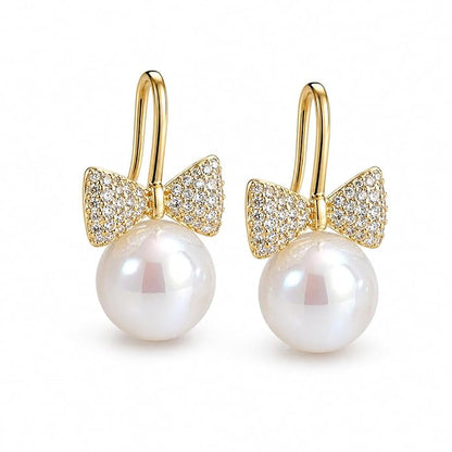 Korean Gold Plated Pearl Bow Drop Earring