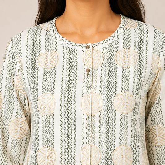 White Printed Cotton Blend Kurti