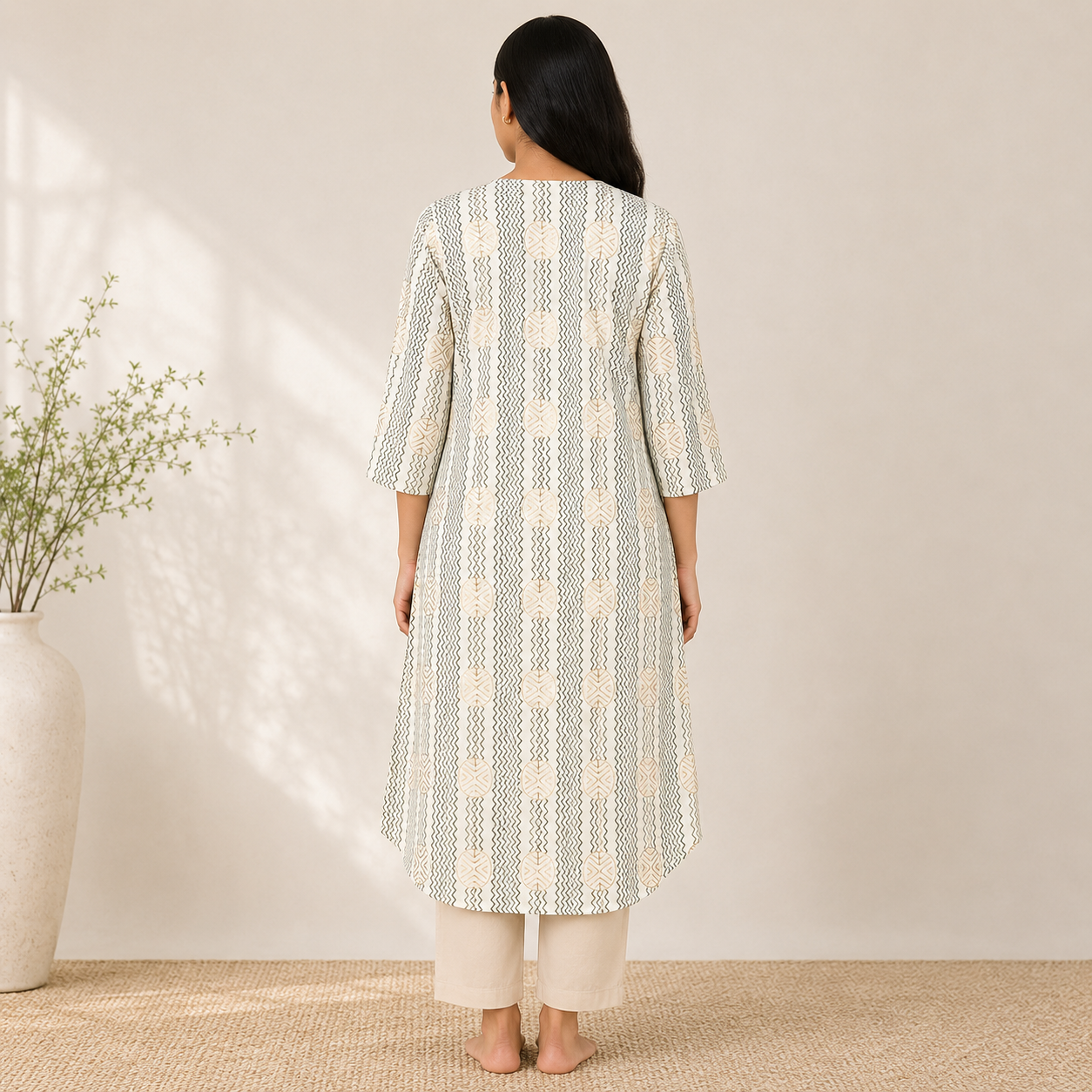 White Printed Cotton Blend Kurti