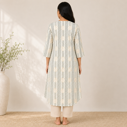 White Printed Cotton Blend Kurti