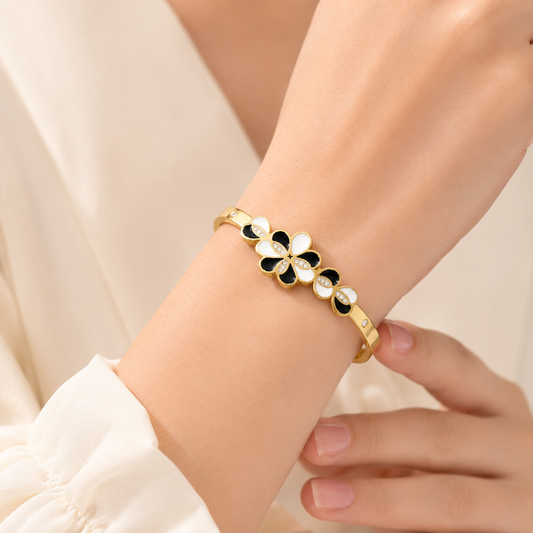 Stainless Steel Gold Plated Floral Enamel Bracelet