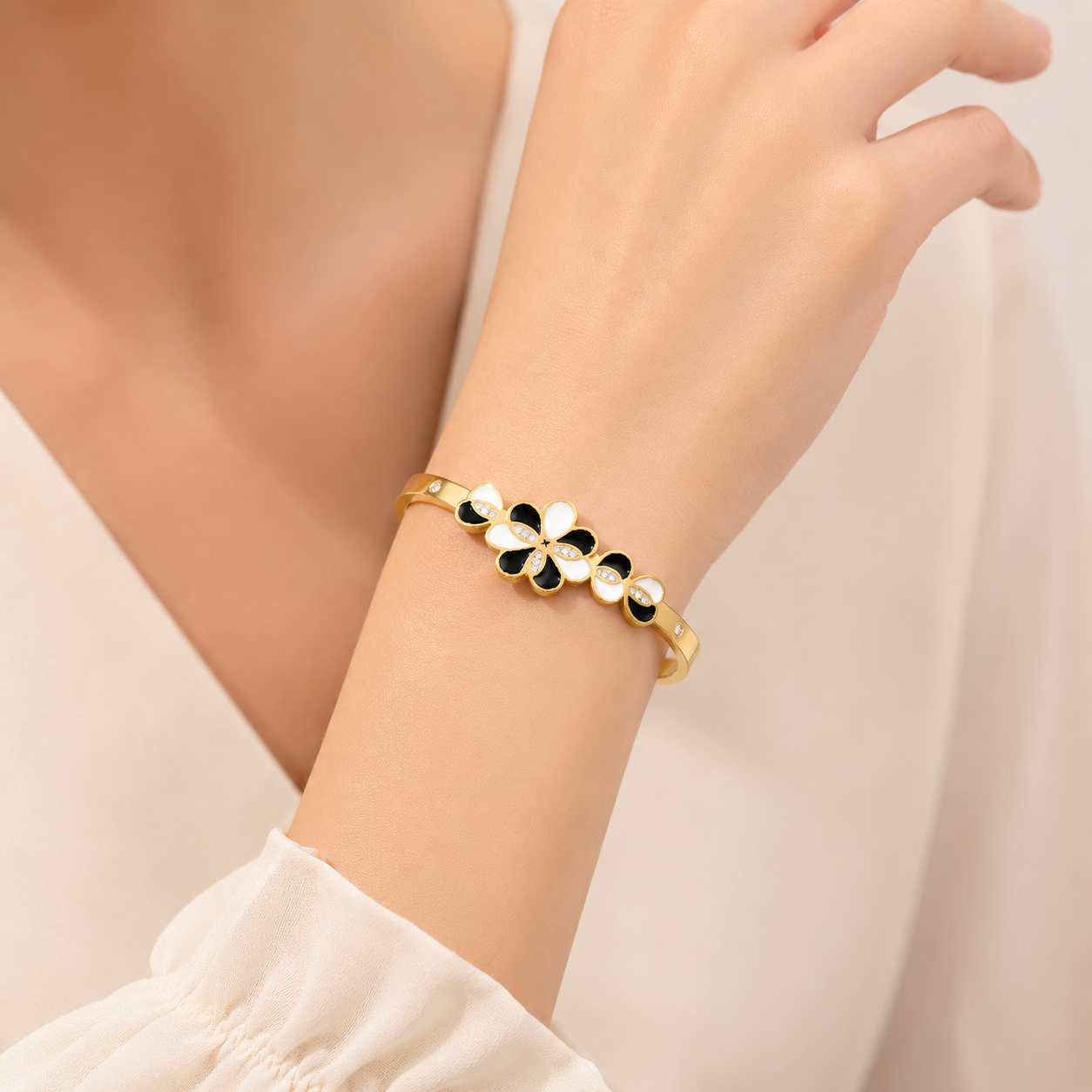 Stainless Steel Gold Plated Floral Enamel Bracelet