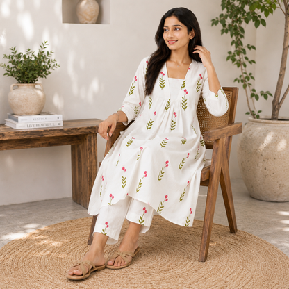 Pink Blossom Printed Cotton Co-Ord Set