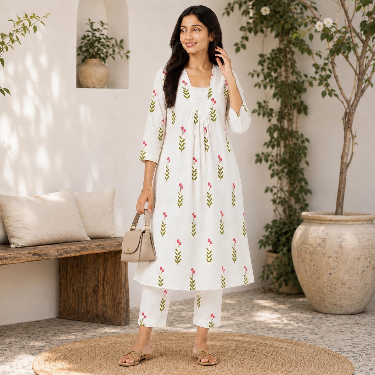 Pink Blossom Printed Cotton Co-Ord Set