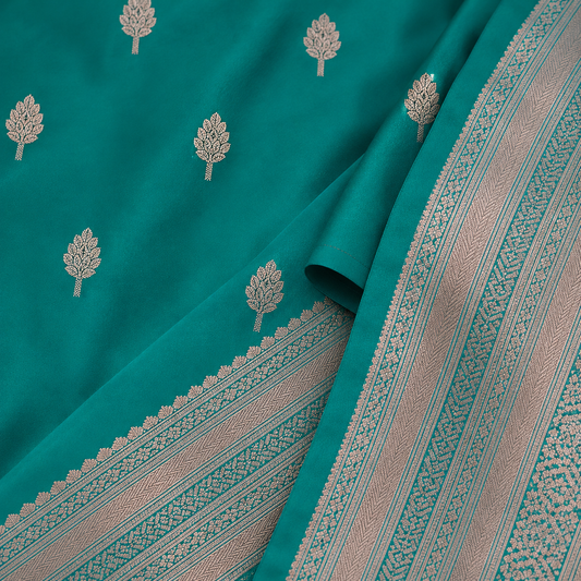 Emerald Teal Jacquard Work Soft Lichi Silk Saree