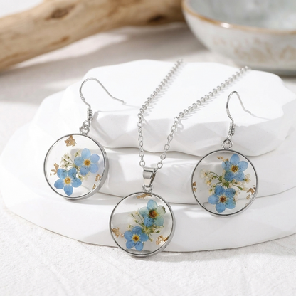 French Style Pressed Flower Resin Jewellery Set