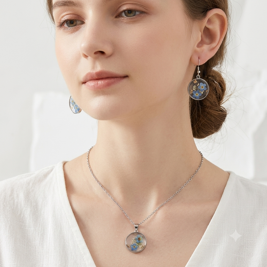 French Style Pressed Flower Resin Jewellery Set