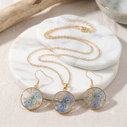 French Style Pressed Flower Resin Jewellery Set