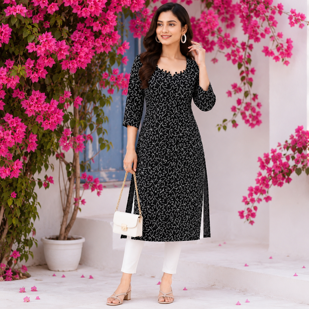 Black Fully Embroidered Cotton Kurti