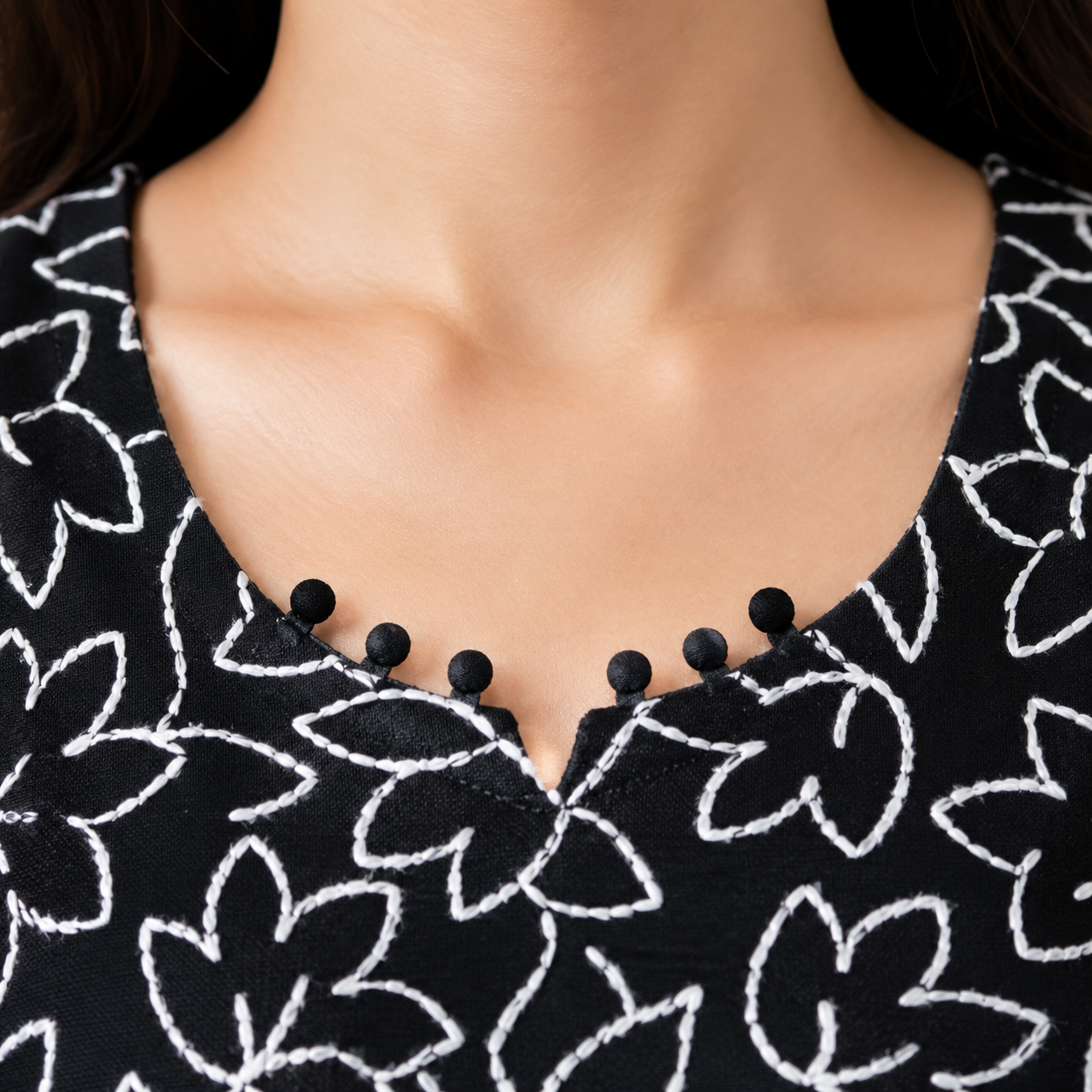 Black Fully Embroidered Cotton Kurti