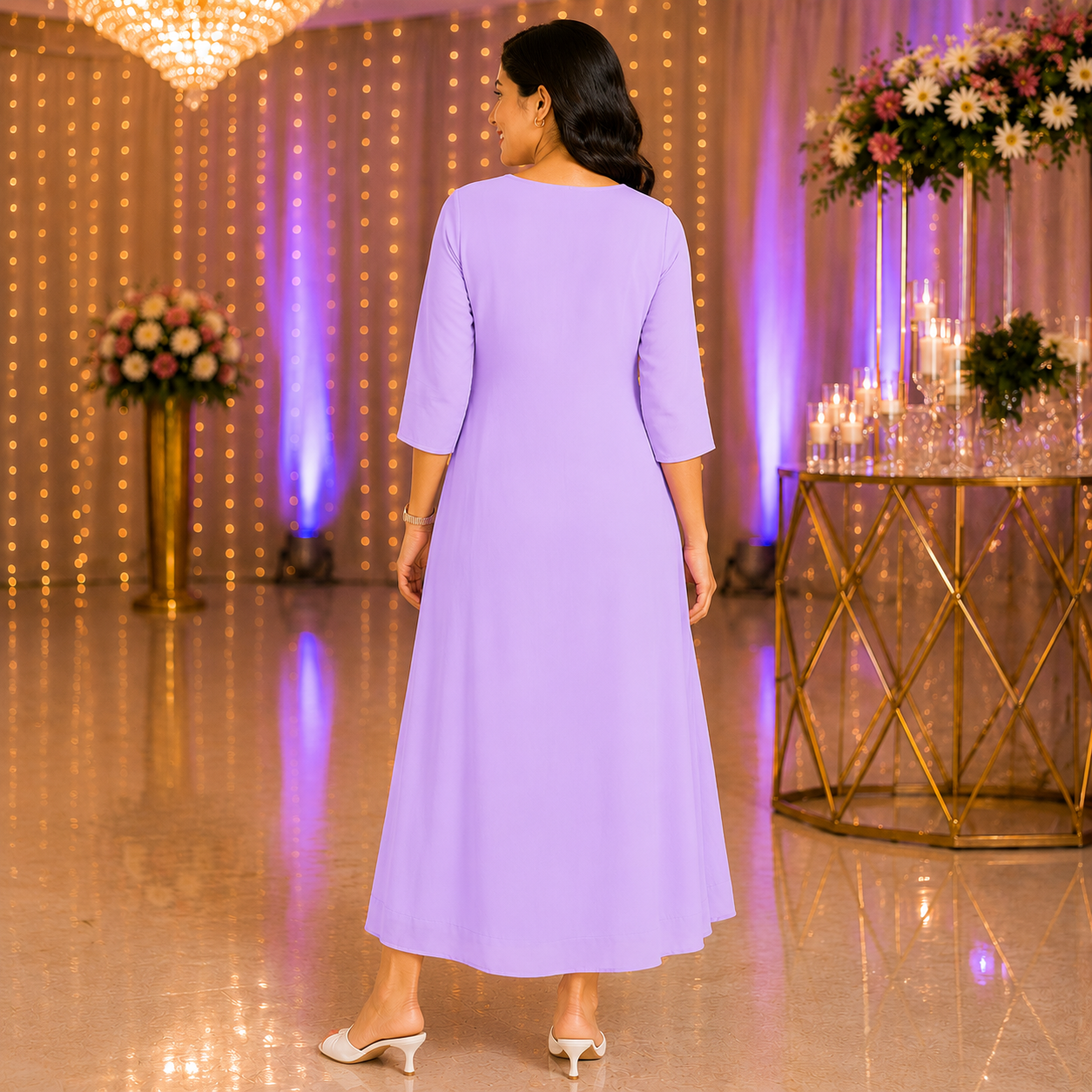 Lavender Georgette A-Line Kurti with Beads Work