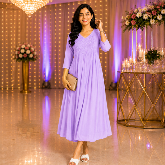 Lavender Georgette A-Line Kurti with Beads Work