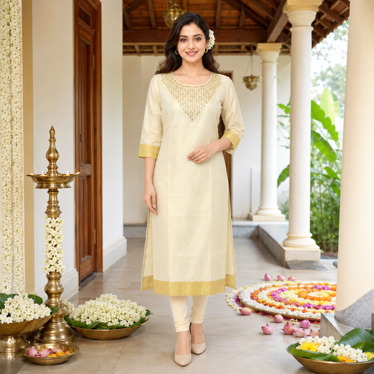 Tissue Silk Kurti with Mirror Work