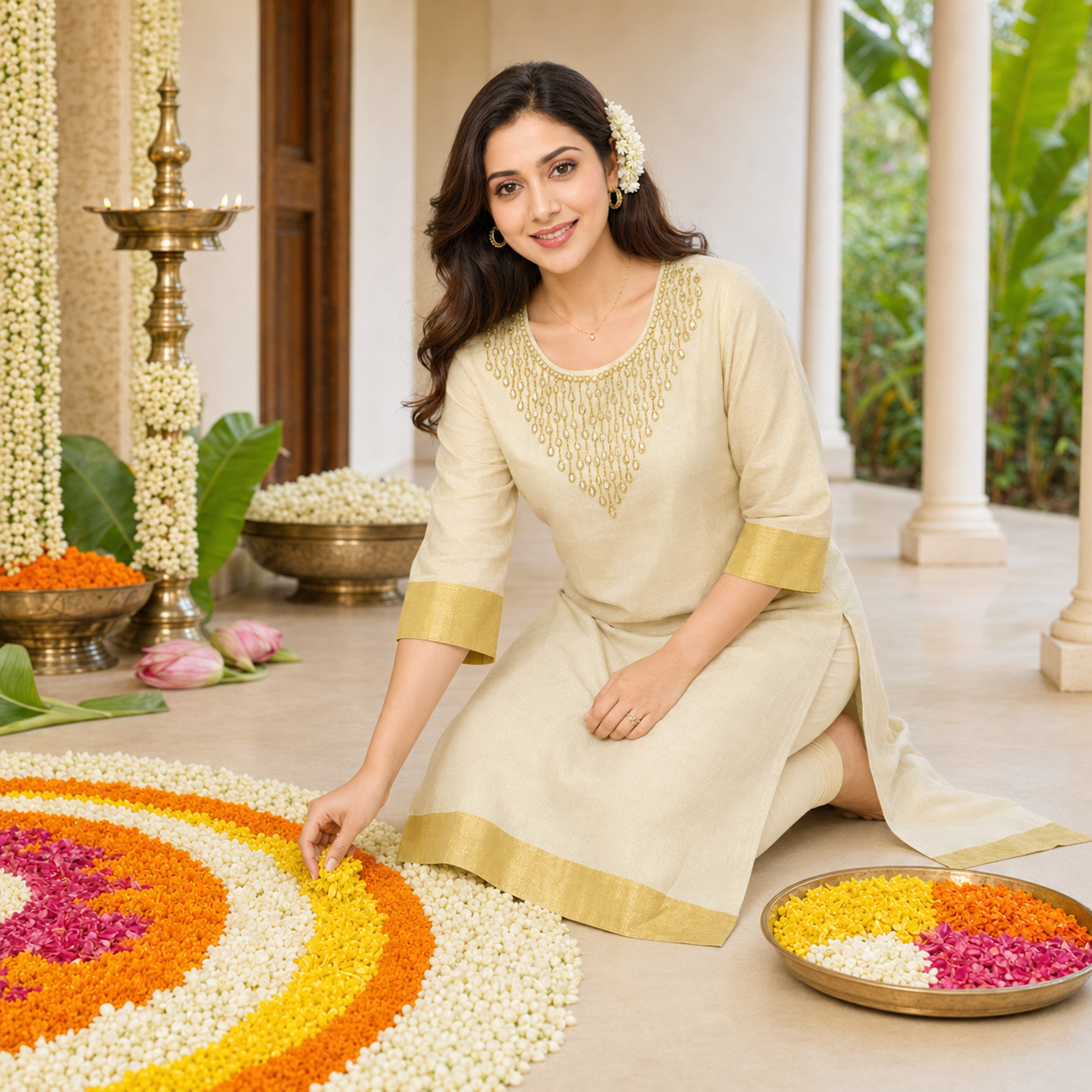 Tissue Silk Kurti with Mirror Work