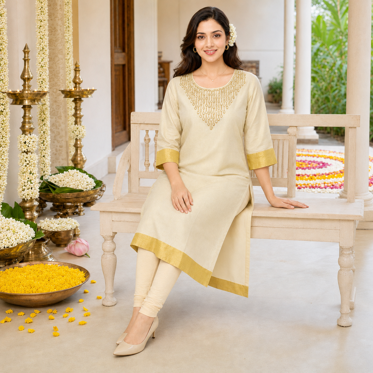Tissue Silk Kurti with Mirror Work