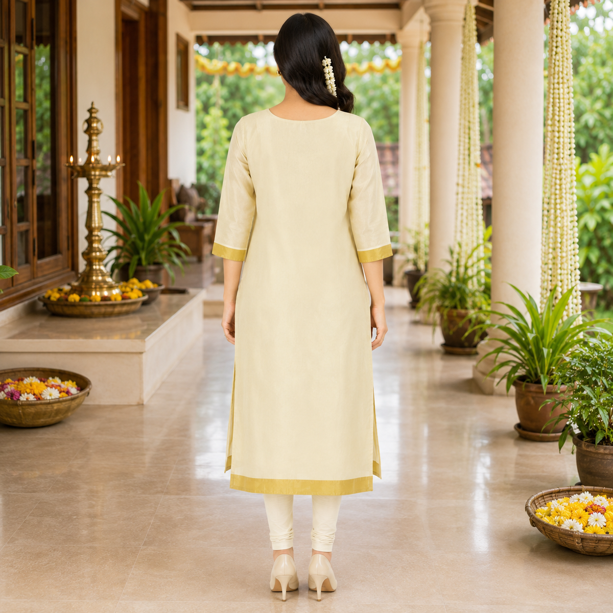 Tissue Silk Kurti with Teal Blue Cut Beads Work
