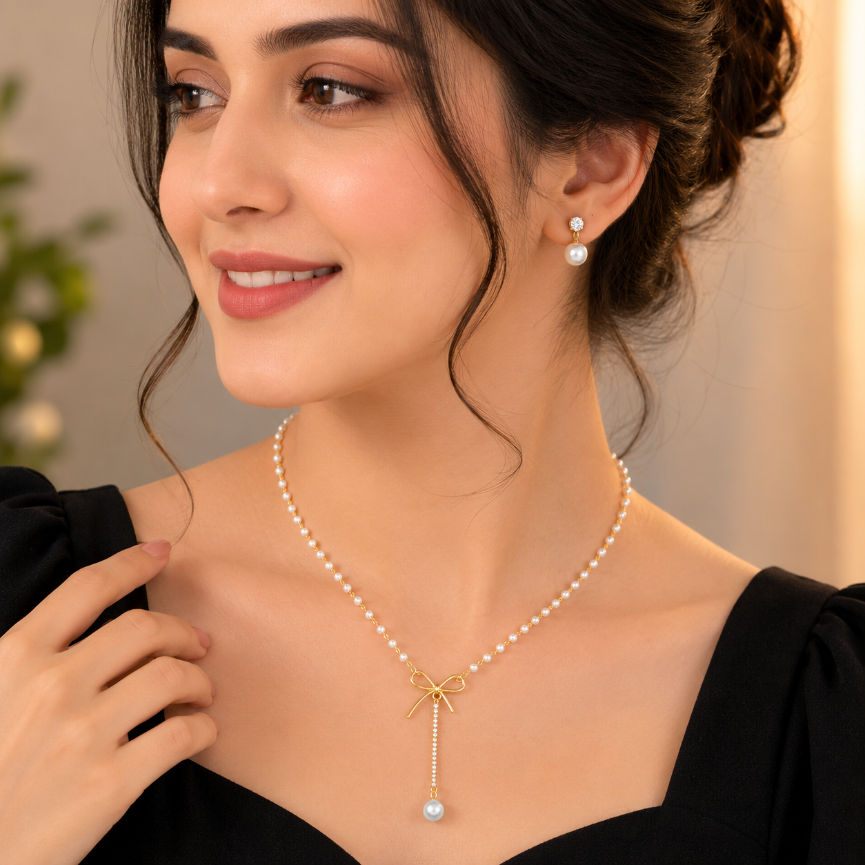 Knot Hanging Pearl Necklace