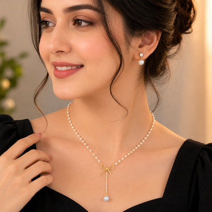 Knot Hanging Pearl Necklace