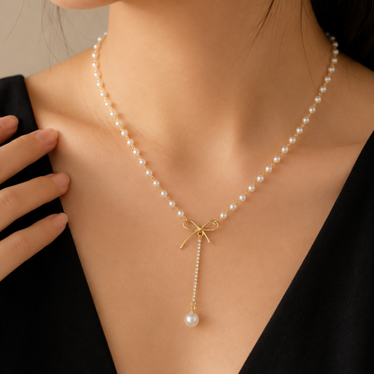 Knot Hanging Pearl Necklace