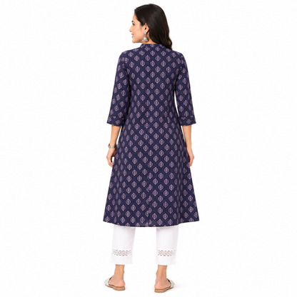Navy Blue Printed Cotton Kurti