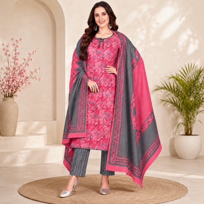 Pink Floral Printed Pure Cotton Kurta Set with Dupatta