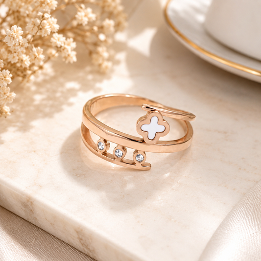 Rose Gold Plated Double Layer Clover Ring