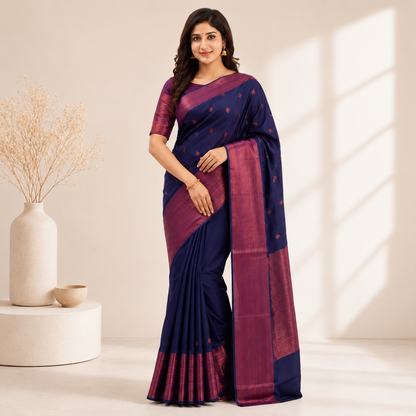 Royal Navy Jacquard Work Soft Lichi Silk Saree