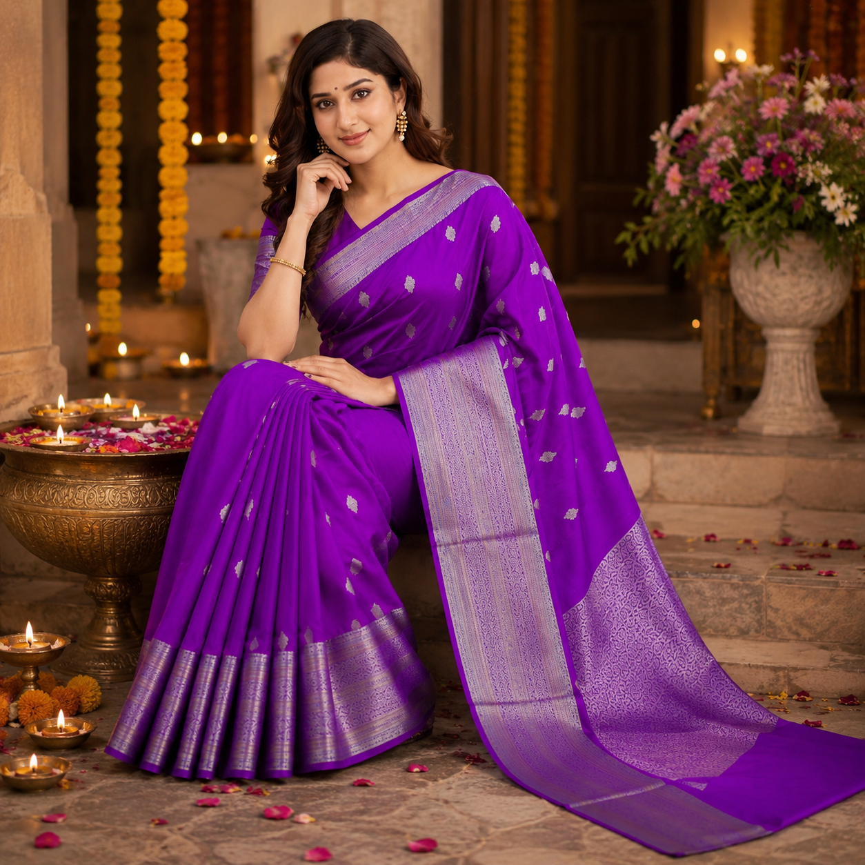 Royal Purple Jacquard Work Soft Lichi Silk Saree