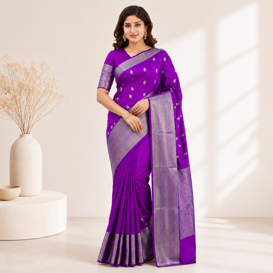 Royal Purple Jacquard Work Soft Lichi Silk Saree