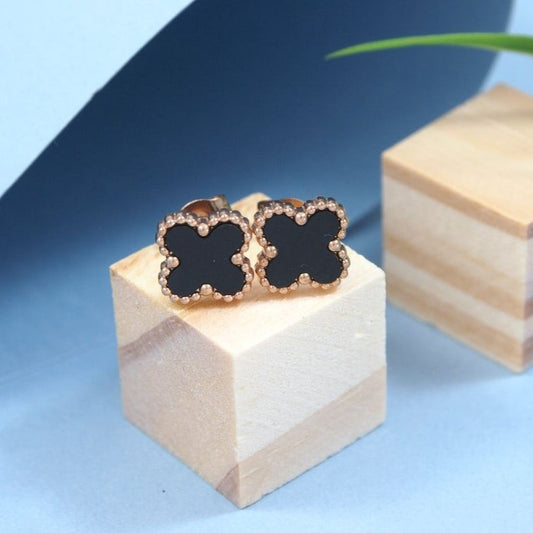Stainless Steel Anti Tarnish Black and White Clover Stud Earrings