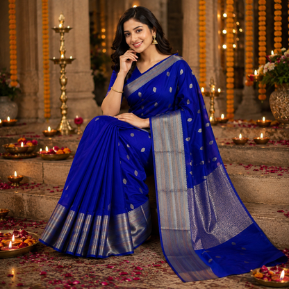 Sapphire Blue Jacquard Work Soft Lichi Silk Saree