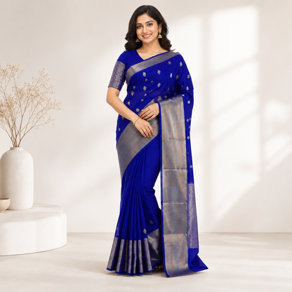 Sapphire Blue Jacquard Work Soft Lichi Silk Saree