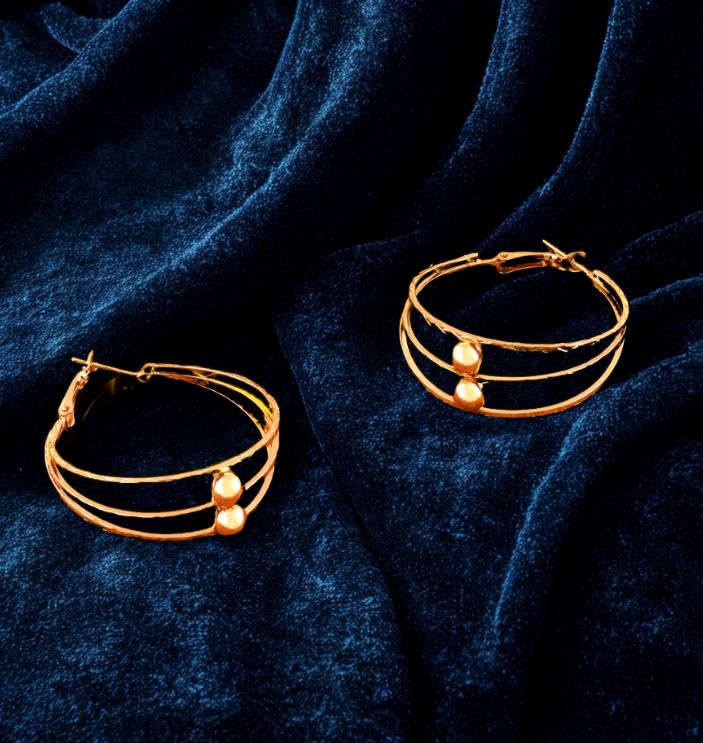 Gold Plated Triple Circular Shaped Hoops Earring