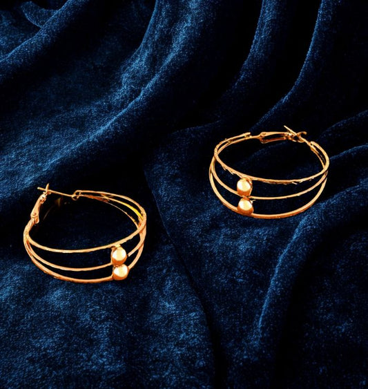 Gold Plated Triple Circular Shaped Hoops Earring